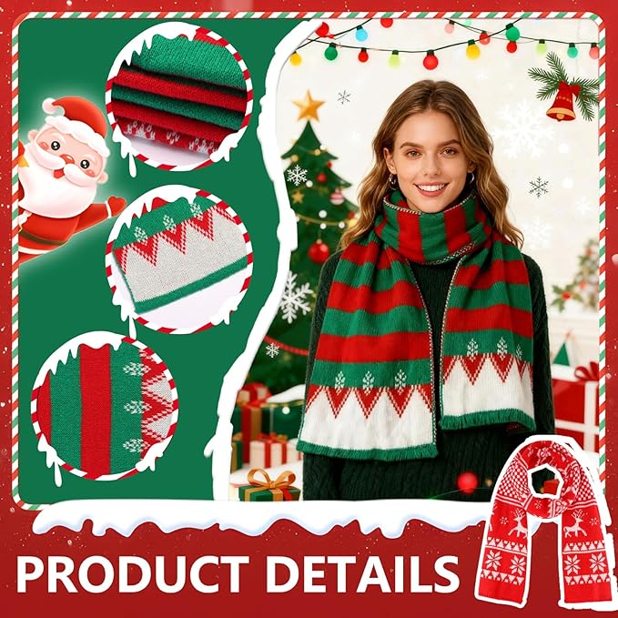 8PCS Christmas Knitted Hat and Santa Scarf Set, Elf Hat Crochet Christmas Scarf, Xmas Party Hats with Pompom, Knitted Caps for Adult Teens XAMS Photo Booth Props XAMS Gift Xmas Costume Accessories