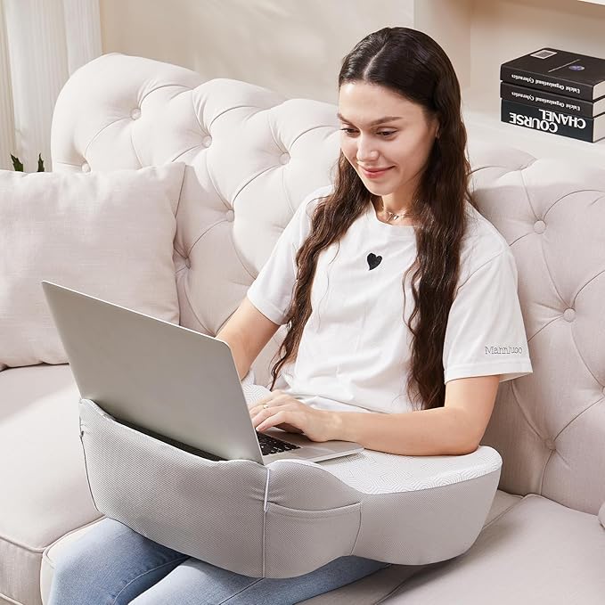cooloo8 Lap Desk, Laptop Lap Desk Lap Desk with Cushion, Laptop Pillow for Lap, Portlands Portable Desk Pad, Gaming Pillow Work Pillow for Bed, Couch, Car(Ash Gray)