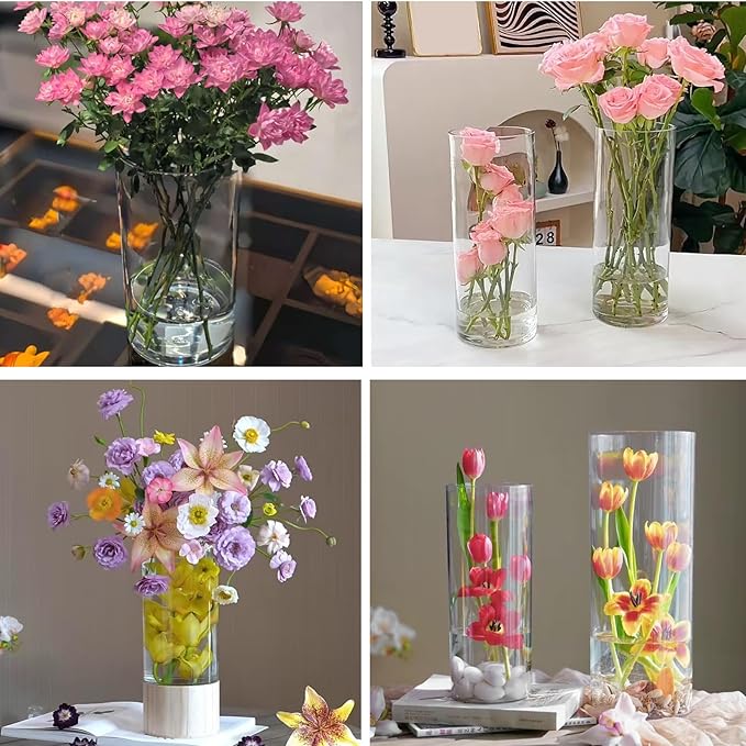 12 Pcs Acrylic Cylinder Vases 4,6,8 Inch Tall Clear Acrylic Flower Vases Bulk Floating Candle Holders Cylinder Plastic Vases for Centerpiece Table Wedding Home