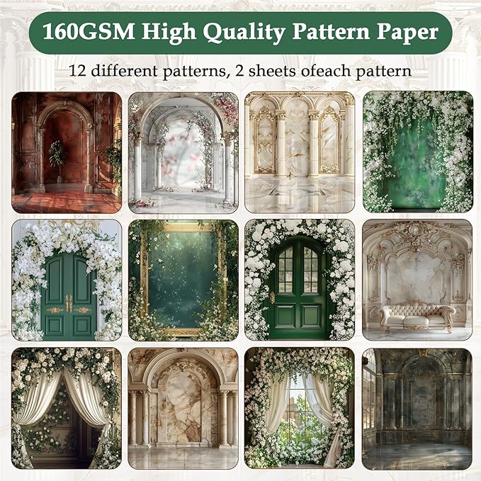 Scrapbook Paper,24 Sheets 6"x 6" Decorative Papers,Single-Sided Vivid Origami Decoupage Paper for Card Making,DIY Album, Hand Account & Travel Diary Craft Projects,Palace Door