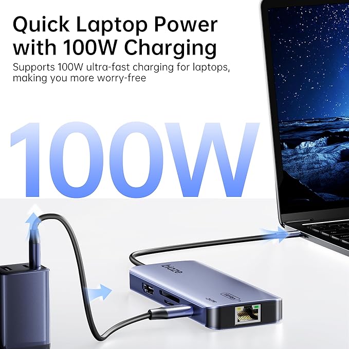 BIAZE 8-in-1 USB C Hub Adapter for MacBook, 4K60Hz HDMI, 100W PD Charging, USB 3.0, USB 2.0 * 2, SD/TF Card Reader, 100M Ethernet, 7 Ports Dongle for MacBook Pro/Air, iPad Pro, iPhone