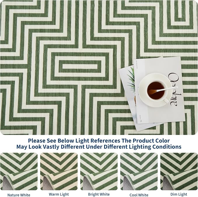 Washable Modern Lines Large Rug 10x13 for Living Room Modern Geometric Rugs Low Pile Soft Bedroom Carpet Thin Foldable Abstract Floor Carpet for Dining Kids Room Playroom, Green
