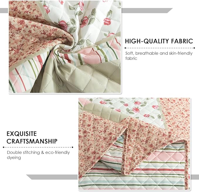 Travan 3-Piece Quilt Set Quilted Bedspread Lightweight Coverlet Set Patchwork Floral Oversized Reversible Soft Quilted Bedding Coverlet Set for All Seasons, King Size