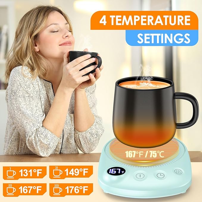 KitchekShop Coffee Mug Warmer - Fastest Heating & Highest Temperature, Coffee Cup Warmer for Desk Auto Shut Off, 4 Temp Settings & 1-12H Timer, Smart Electric Beverage Warmer for Coffee, Tea (Green)