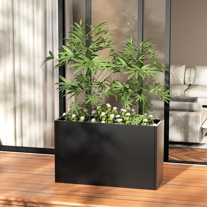 Heavy-Duty Steel Planter Box 30”x12”x24”, Rust-Resistant Large Outdoor & Indoor Plant Container, Metal Garden Box with Drainage Holes & Reinforced Edges