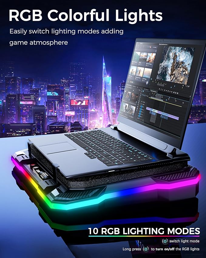 AICHESON Gaming Turbofan Laptop Cooling Pad with 10°C-35°C Temperature Drop, Full Sealed Foam Stand for 14-19 inch Laptops