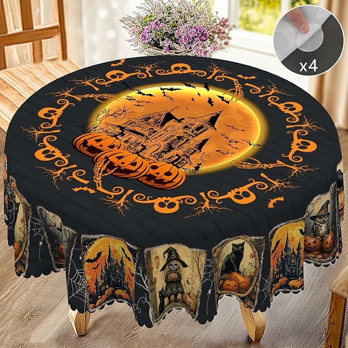 Eikione Round Tablecloth 70inch, Halloween Tablecloth Grimace Waterproof and Wrinkle-Free, Table Covers, Summer Decorations for Home Dining