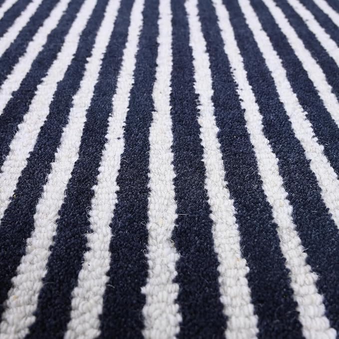 Modern Handmade Wool Area Rug, Abstract Curved Line Geometric Carpet for Living Room Bedroom, Contemporary Tufted Indoor Rug with Soft Pile and Cotton Backing (Ink, 8' x 12')