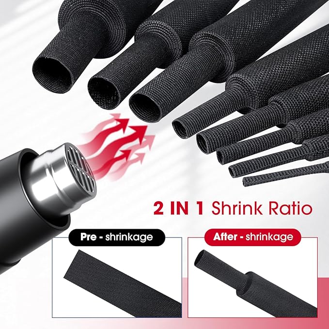 2 in 1 Heat Shrink Braided Sleeving Fabric Tubing-Ideal fit Irregular Shape Hose/Cable/Wire (3/8"(10mm), 60FT)