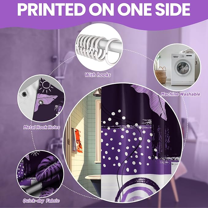 Small Stall Narrow Dark Purple Shower Curtain Lavender Stand Up Mid Century Modern Shower Curtains for Rv Camper Bathroom Decor Sets, Waterproof Cloth Fabric with Hooks, 48 x 72 Inch