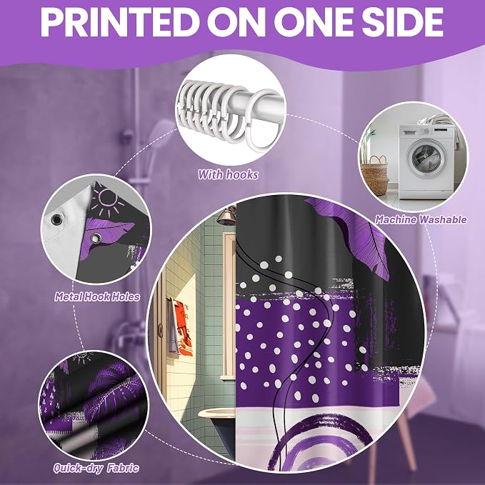 Small Stall Narrow Shower Curtain Purple and Gray Stand Up Dark Purple and Grey Abstract Shower Curtains for Rv Camper Bathroom Decor Sets, Waterproof Cloth Fabric with Hooks, 48 x 72 Inch