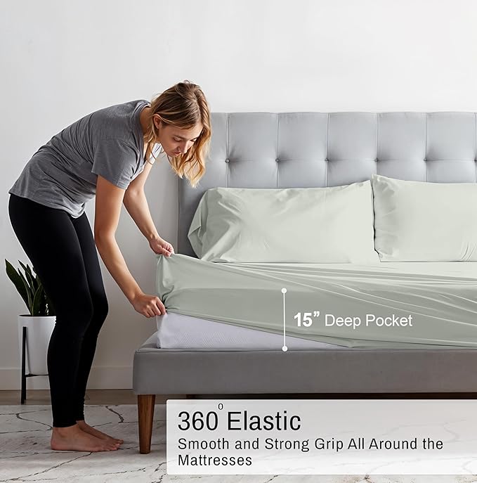 RUVANTI 100% Organic Cotton Sheets Twin Size, Percale Weave, GOTS Certified, 3-Piece Set, Deep Pocket 15", Crisp & Breathable, Soft Durable Bedding, Sábanas Algodón Orgánico – Mineral Gray
