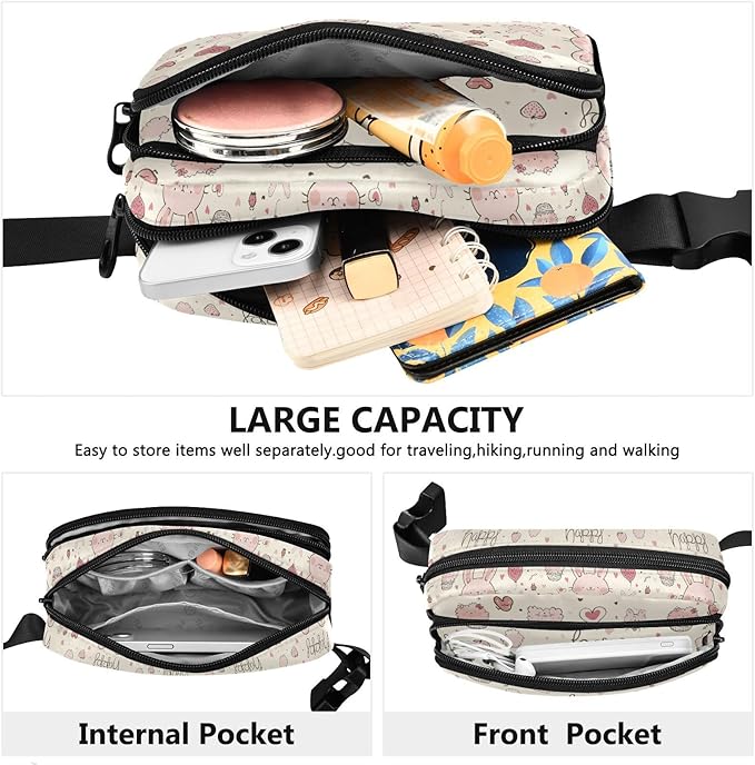 Kawaii Pink Rabbit Food Fanny Pack for Women Men Water Resistant Fashion Waist Packs with Adjustable Strap Belt Bag for Travel Workout Jogging Hiking 21219118