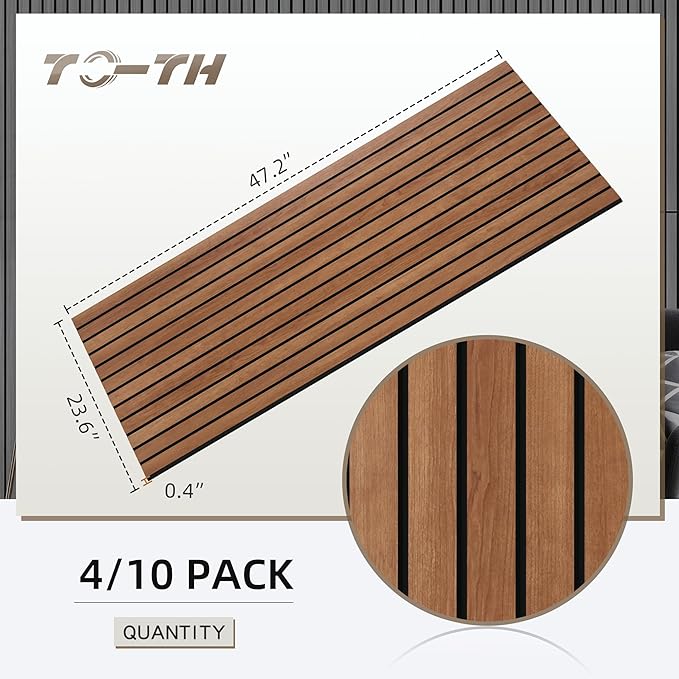 TO-TH Wood-Look Acoustic Panel, 4 Pack 47.2” x 23.6” Soundproof Wall Panels, Decorative Sound Absorbers Large Acoustic Panels for Home, Office, Basement, Cherry