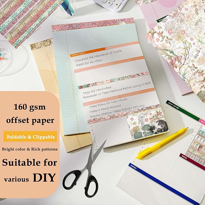 Scrapbook Paper,24 Sheets 6"x 6" Decorative Papers,Single-Sided Vivid Origami Decoupage Paper for Card Making,DIY Album, Hand Account & Travel Diary Craft Projects,Orchids and Cat