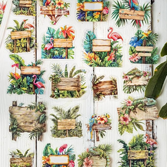 240 Sheets Retro Wood Road Sign Stickers for Journaling, 6 Pack Assorted Designs Decorative Transparent PET Stickers for Scrapbooking, Junk Journals, Collage, DIY Crafts Arts