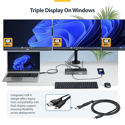 StarTech.com Triple Monitor USB-C Docking Station, 4K 60Hz DisplayLink Dock for MacBook M1 M2 M3 M4 & Windows, 2.5GbE, 2X HDMI & 2X DP, 140W Laptop Charging, USB-C DP Alt Mode - TAA