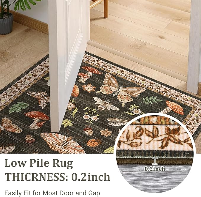 Washable 9x12 Area Rugs Living Room Large Rug Boho Vintage Floral Carpet Soft Bedroom Indoor Floor Mats Non-Slip Farmhouse Rustic Style Carpet for Nursery Dining Room Home Decor Office, Brown