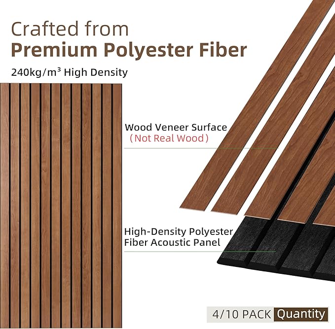 TO-TH Wood-Look Acoustic Panel, 4 Pack 47.2” x 23.6” Soundproof Wall Panels, Decorative Sound Absorbers Large Acoustic Panels for Home, Office, Basement, Cherry