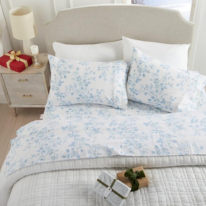 Market & Place 100% Cotton Full Flannel Sheet Set | 4 Piece Deep Pocket Cozy Winter Floral Bed Sheets | Double Brushed for Extra Softness & Comfort | Alpine Collection (Full, Vintage Floral)