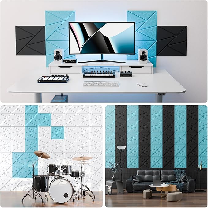 22 Pack Acoustic Panels with Self-Adhesive, 12"X 12"X 0.4"Sound Proof Foam Panels, Sound Panels High Density, Soundproof Wall Panels for Home Studio Office Aqua Blue