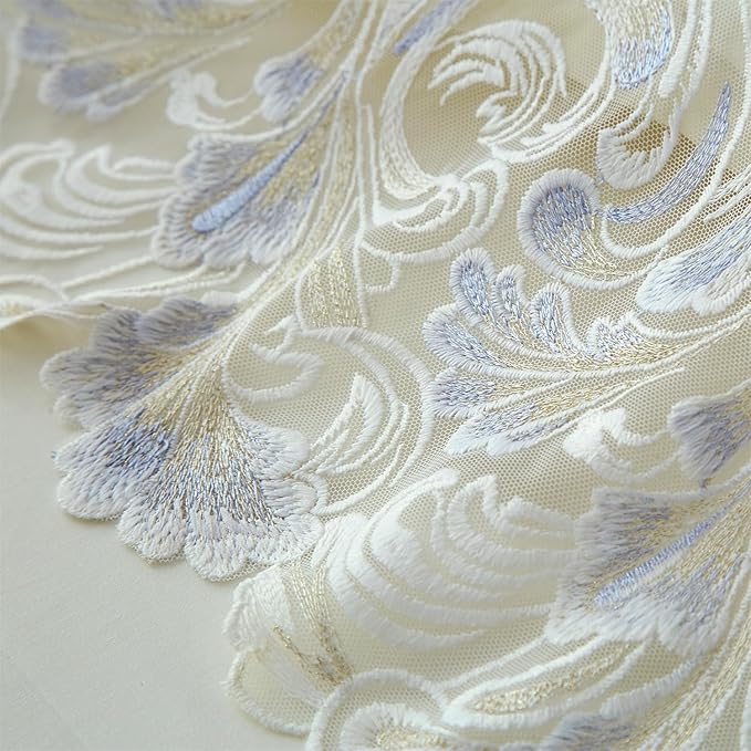 mixinni Luxury Satin Duvet Cover Set with Embroidery Lace, Silky Soft Bedding Set (1 Duvet Cover + 2 Pillowcases), Cream White - Elegant Bedroom Comforter Cover, Vintage Royal Style-Full Size