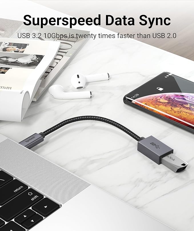 Syntech USB C to USB Adapter, 2 Pack USB C to USB 3, 10Gbps Type C, Thunderbolt 3 to USB Female Adapter OTG Cable Compatible with iPhone 17/16/15 Pro Max, iPad mini 6, MacBook Pro/Air, Space Gray
