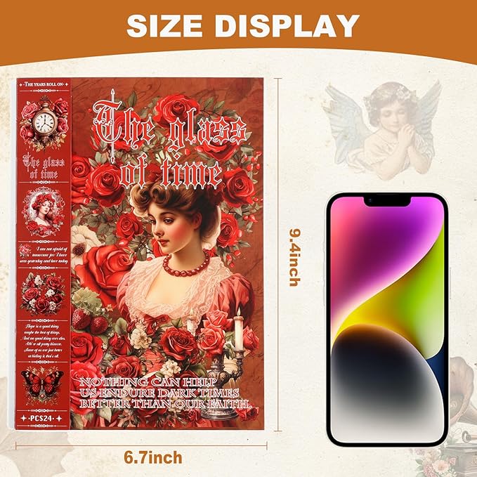 Auguro Vintage Ephemera Sticker 24 Sheets precut 300 washi Stickers Paper Journal Stickers for Adults People Scrapbook Stickers Scrapbooking Supplies