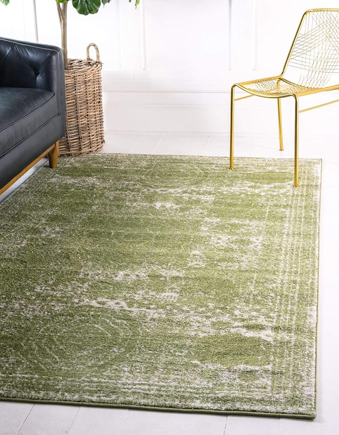 Unique Loom Bromley Collection Area Rug - Wells (6' 1" x 9' Rectangle, Green/ Ivory)