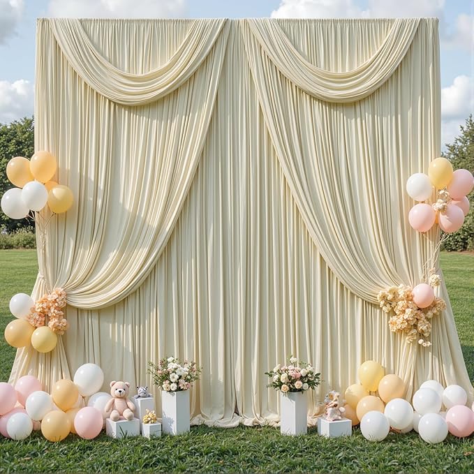 4 Panels Beige Backdrop Curtain for Wedding Parties Wrinkle Free Beige Photo Curtains Backdrop Drapes Fabric Decoration for Baby Shower Photoshoot 20ft(W) x 10ft(H)