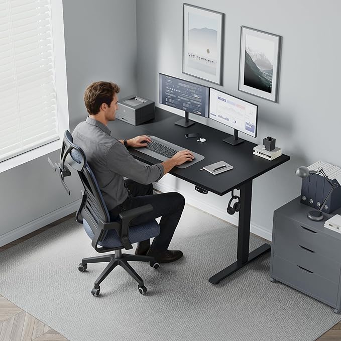 Klicelor 60 Inch Large Electric Standing Desk, Height Adjustable Office Desk, Sit Stand Up Computer Gaming Desk with Memory Preset, Two-Piece Desktop, Black