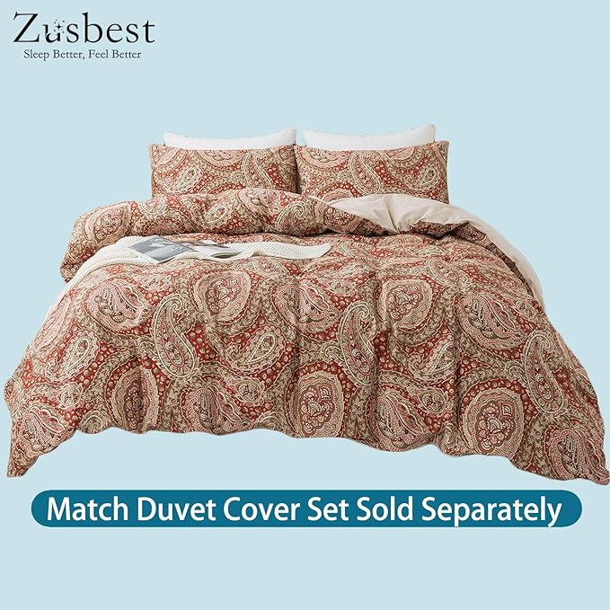Zusbest Bed Sheet Sets Full Size 100% Cotton Burgundy Red Paisley Sheets Luxury Soft Breathable Crispy Cooling Percale Sheets 17.5 Inches Deep Pocket Bed Set, 4 Pieces