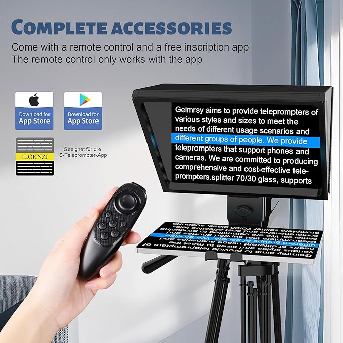 i2/12-inch All-Metal teleprompter, Lift The teleprompter and Remote Control, Using Tempered Optical Glass, Compatible with a Variety of Devices for a Variety of scenarios.