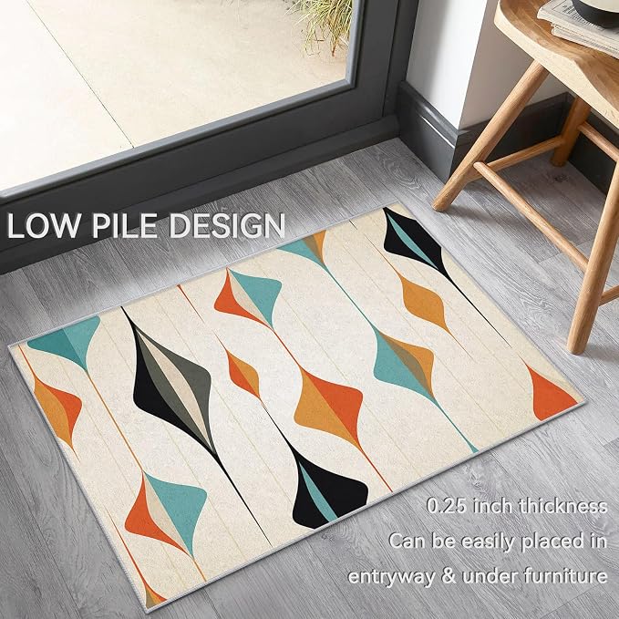 Mid Century Modern Rug 6x8, Washable Retro Geometric Rugs for Living Room Bedroom, Minimalist Area Rug for Home Decor, Non Slip Backing Floor Carpet with Gripper - 6 x 8 ft