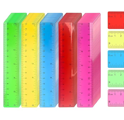 50Pcs 6 Inch Rulers with Inches and Centimeters in Bulk，Plastic Ruler in Assorted Colors, Clear Ruler, Transparent Rulers Bulk for Students Back to School Office Supplies(50Pcs)