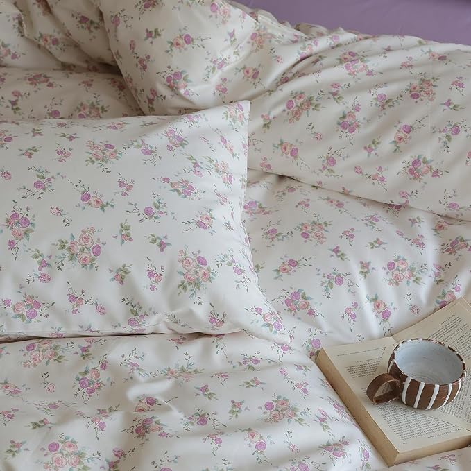 HighBuy Lilac Floral Comforter Twin XL Size Bed Set 3 Piece Garden Style Girl Flower Bedding Comforter Set Fluffy Aesthetic Botanical Bedding Comforter with 2 Pillowcase - Twin XL Size