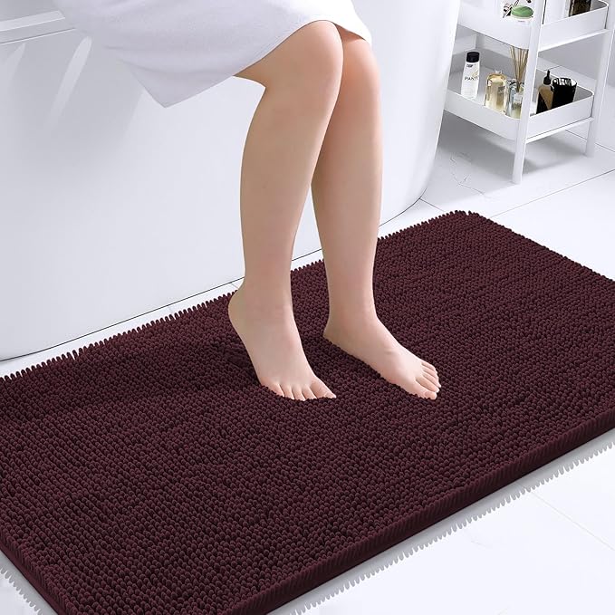 OLANLY Bathroom Rugs 44x24, Extra Soft Absorbent Chenille Bath Rugs, Rubber Backing Quick Dry, Machine Washable Bath Mats for Bathroom Floor, Tub and Shower, Home Decor Accessories, Black Cherry