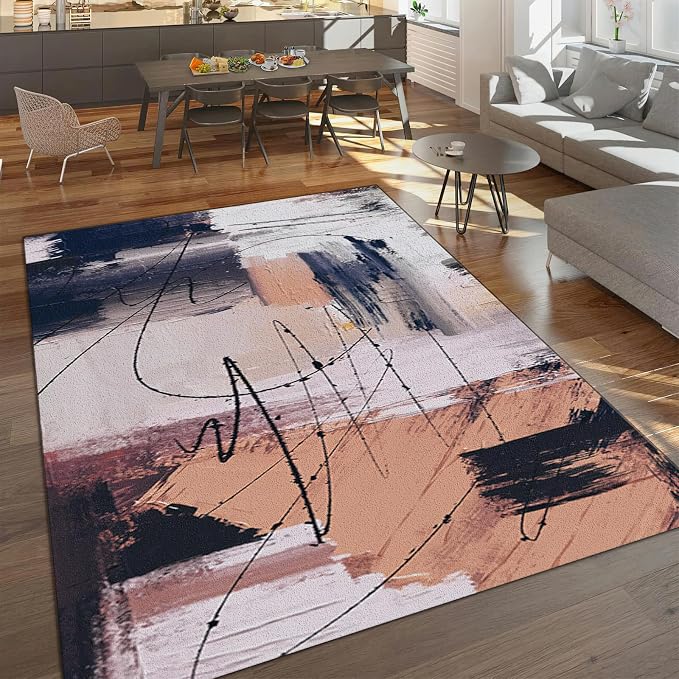 Abstract Graffiti Art Large Area Rug, Black Ink Lines Non Slip Print Rugs, Soft Machine Washable Carpet for Indoor Bedroom Living Room Office Decor Rug - 3 ft x 4 ft