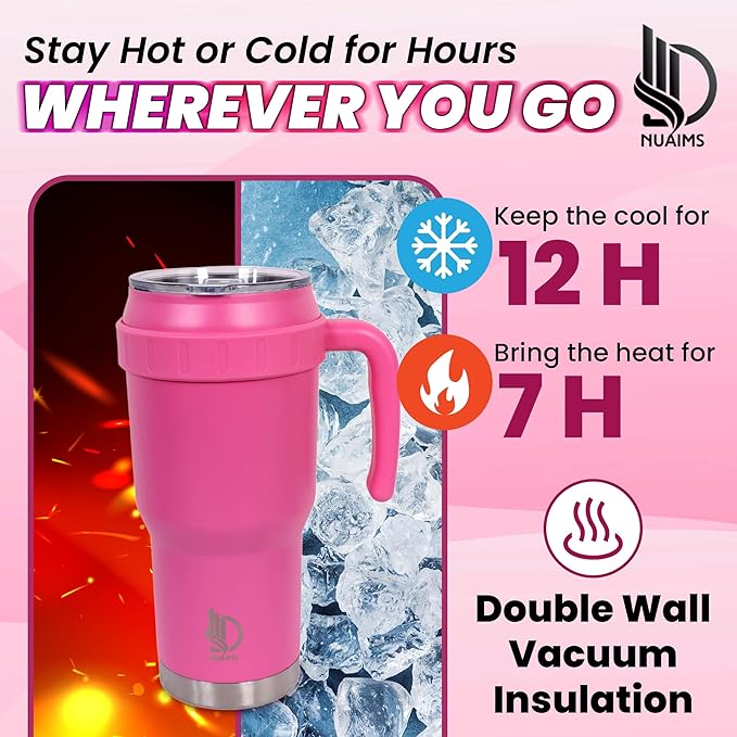 40 Oz Tumbler with Handle & Straw Lid, Insulated Stainless Steel Vacuum Flask, Double Wall Thermal Car Cup for Hot & Cold Drinks, Leak Proof, BPA Free (Charcoal Black)