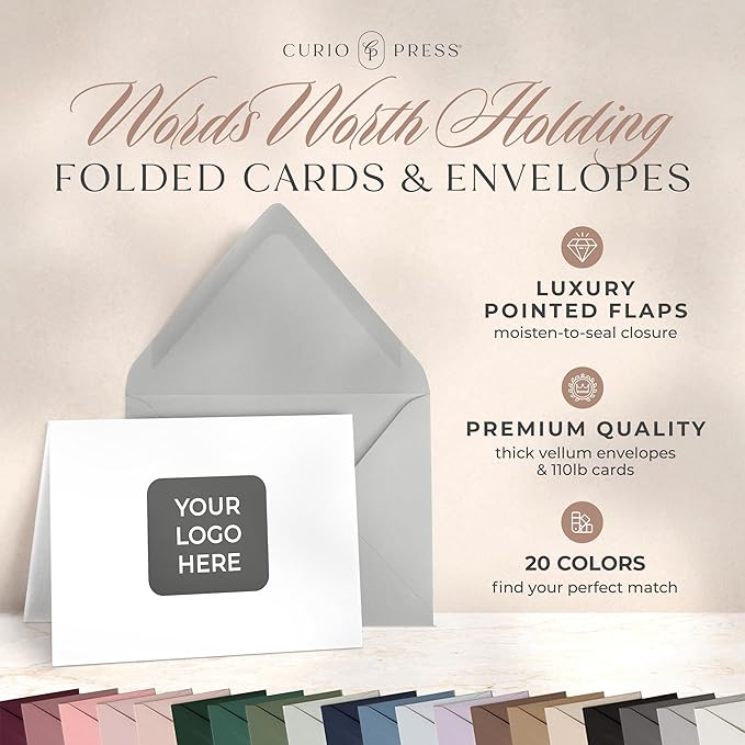 Personalized Logo Stationery, Your Brand, Your Style, Customized Business Cards Business Correspondence, Professional Note Cards & Envelopes, 4.25 x 5.5 or 5x7 inches Card Set - Your Logo FOLDED Cards