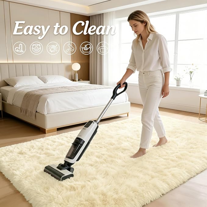 OLANLY 9x12 Machine Washable Large Area Rugs for Living Room, Bedroom, Soft Fluffy Shaggy Bedside Rug, Indoor Floor Carpet for Kids Girls and Boys, Dorms, Nursery, Home Decor Aesthetic, Cream