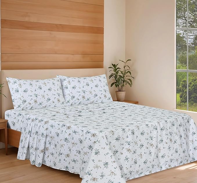 RUVANTI 100% Organic Cotton Sheets Queen Size, Percale Weave, GOTS Certified, 4-Piece Set, Deep Pocket 15", Crisp & Breathable, Soft Durable Bedding, Sábanas Algodón Orgánico – Halcyon