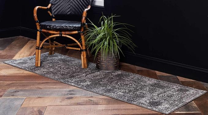Unique Loom Bromley Collection Area Rug - Wells (2' x 6' 9" Runner, Dark Gray/ Gray)
