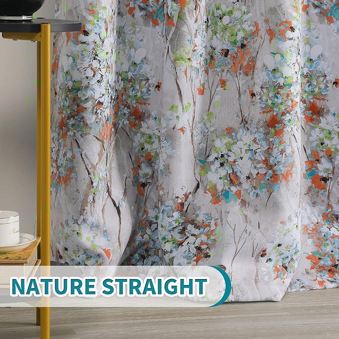 MYSKY HOME Floral Blackout Curtains 84 inches Long 2 Panels Fall Curtains for Bedroom Living Room Darkening Thermal Insulated Flower Window Curtains with Grommet Orange and Green