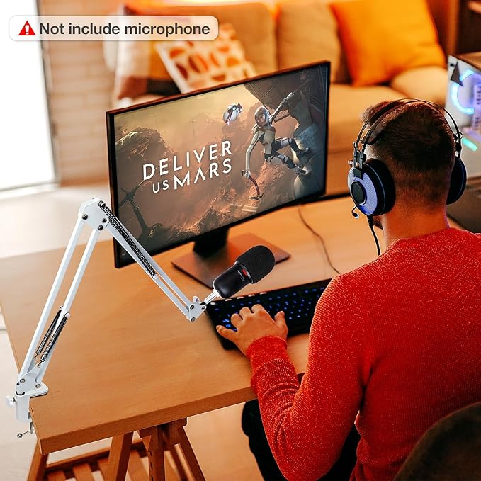 For HyperX SoloCast White Boom Arm - White Mic Arm Compatible with Hyper x SoloCast, Microphone Boom Arm with Pop Filter, Improve Sound Quality, White Mic Boom Arm for Hyperx SoloCast by SUNMON