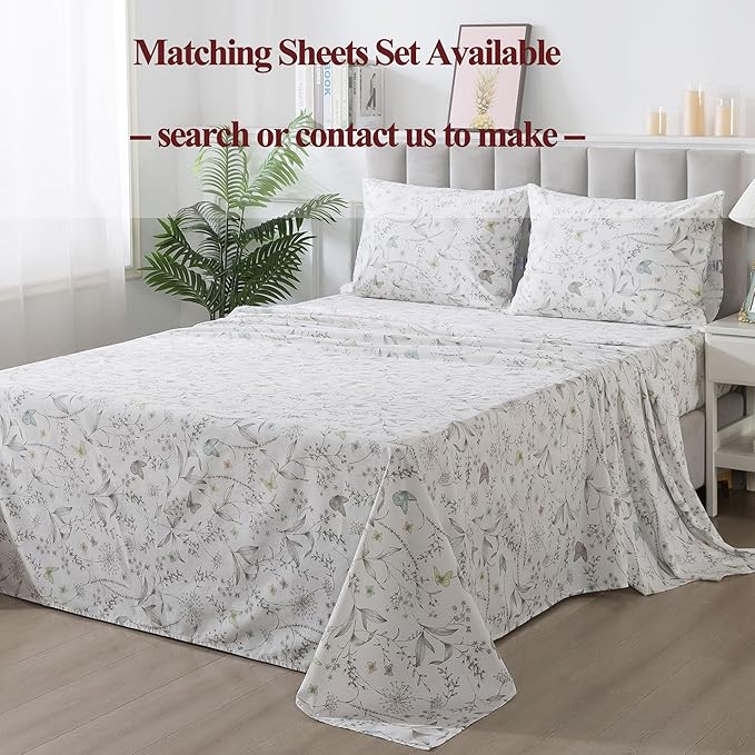 FADFAY Duvet Cover Set Colorful Butterfly Bedding Vintage Botanical Comforter Cover Set Shabby Branches Bedding 100% Cotton Soft Quilt Cover with Hidden Zipper Closure 3Pcs, King/California King Size