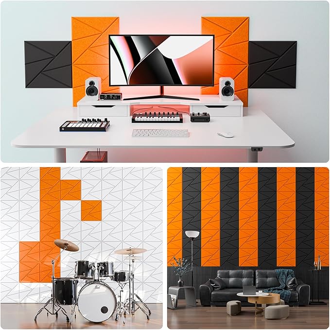 22 Pack Acoustic Panels with Self-Adhesive, 12"X 12"X 0.4"Sound Proof Foam Panels, Sound Panels High Density, Soundproof Wall Panels for Home Studio Office Orange
