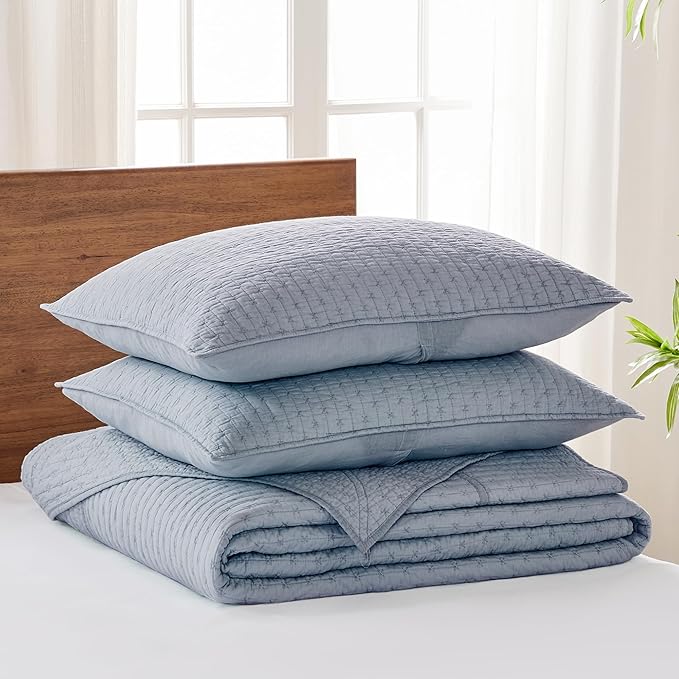 Levtex Home - Cross Stitch Bedspread Set - King Bedspread and Two King Shams - Cross Stitch Pattern - Bedspread (120x104in.) and Sham (20x36in.) - Cotton