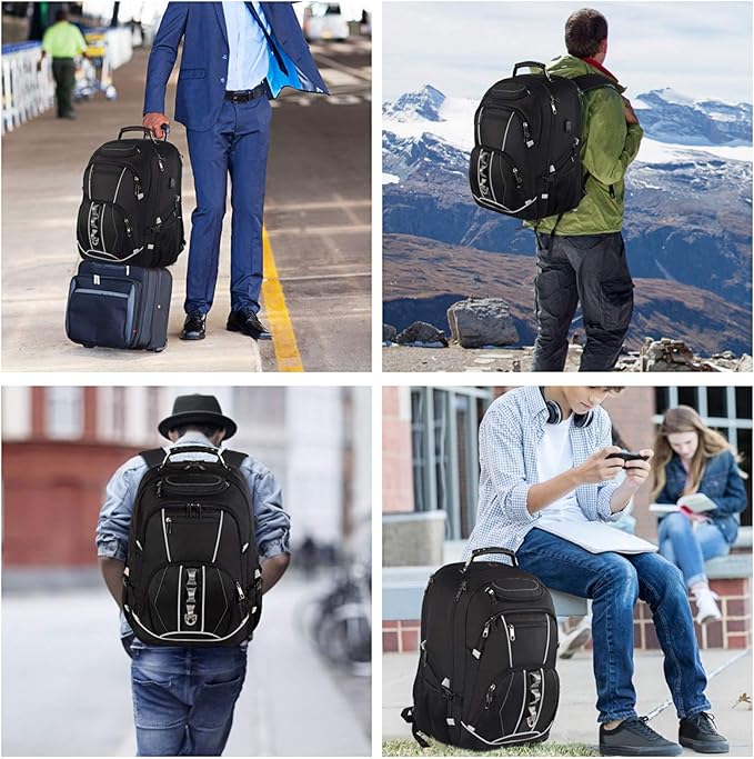 JCDOBEST 18.4 inch Gaming Laptop Backpacks with USB Charging Port, Big Capacity TSA Friendly RFID Anti Theft Pocket College Heavy Duty Computer Work bag for Men