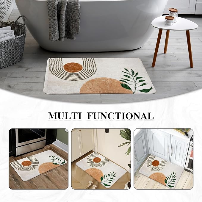 APROPHIC 17"X35" Boho Bath Rugs for Bathroom Decor Non-Slip Bath Mat Absorbent Plush Microfiber Soft Carpet Machine Washable Bath Mat for Living Room,Showers,Laundry Room,White